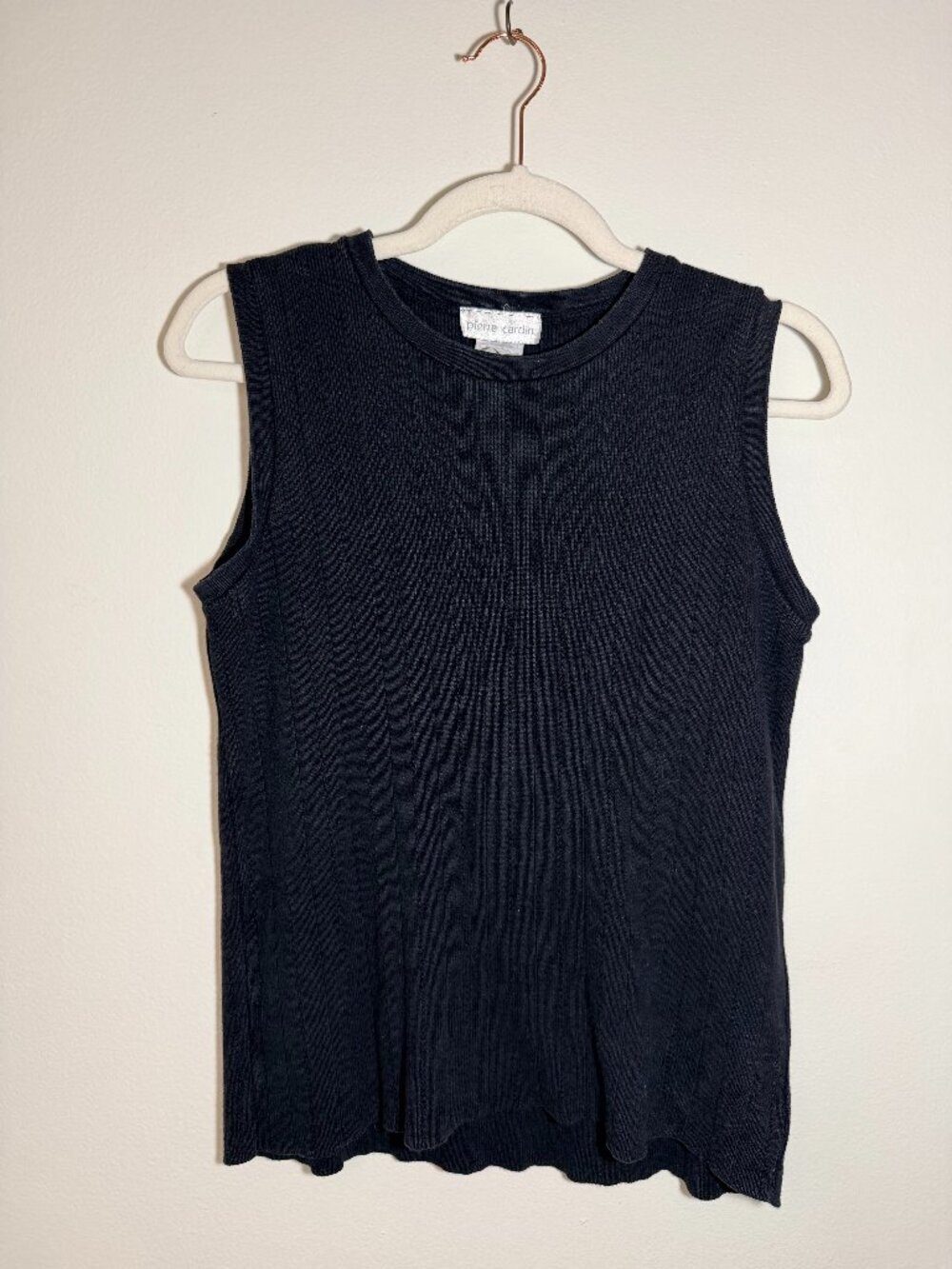 Pierre Cardin Black Rib Knit Sleeveless Tank Top Minimalist Quiet Luxury Y2K Med